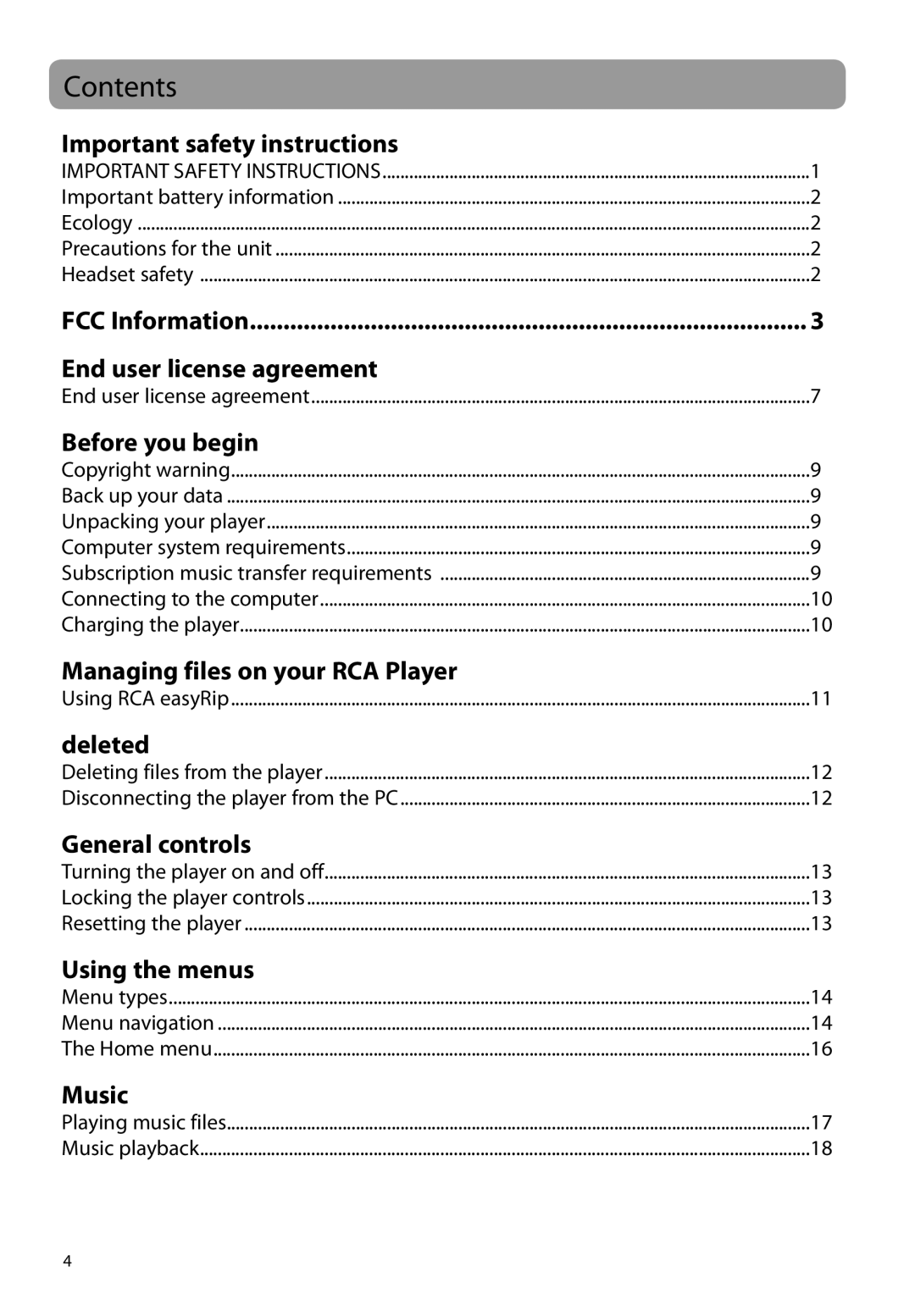 RCA M48 user manual Contents 