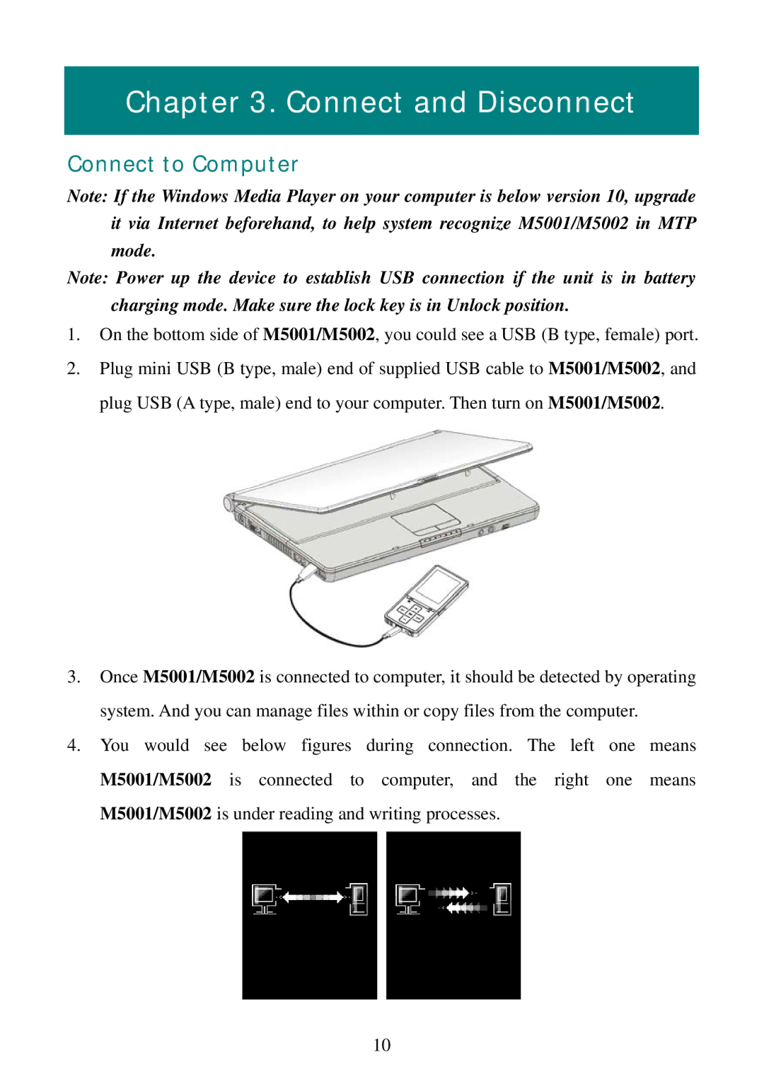 RCA M5002, M5001 user manual Connect and Disconnect, Connect to Computer 