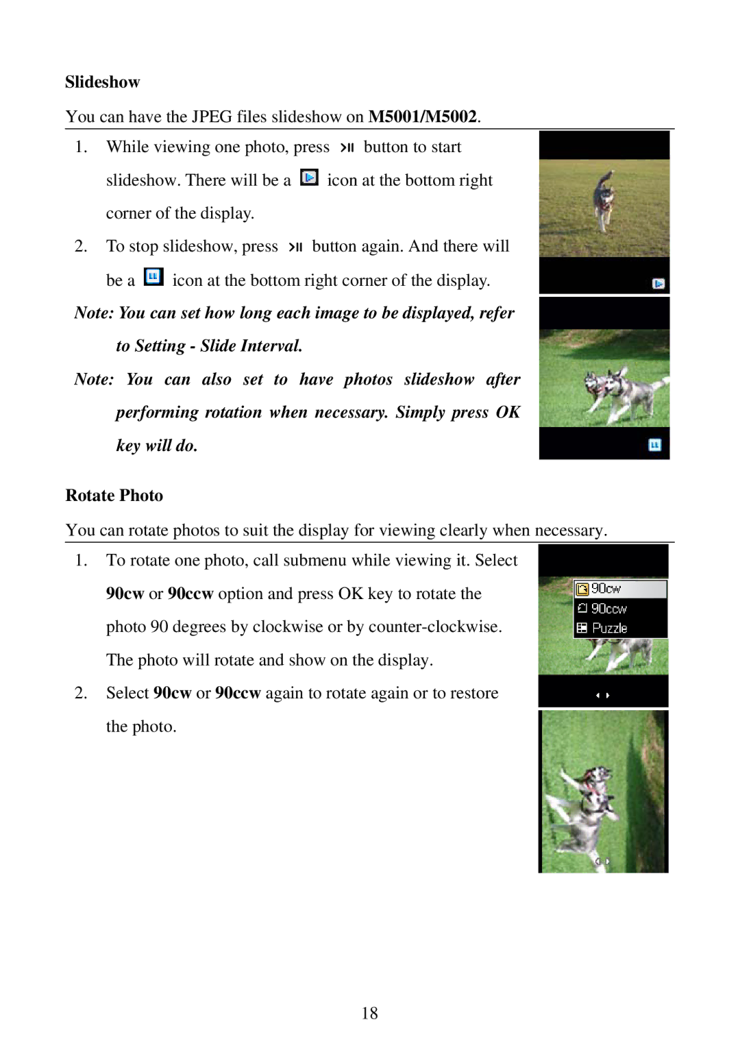 RCA M5002, M5001 user manual Slideshow, Rotate Photo 