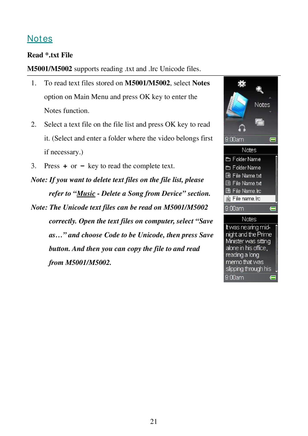 RCA M5001, M5002 user manual Read *.txt File 