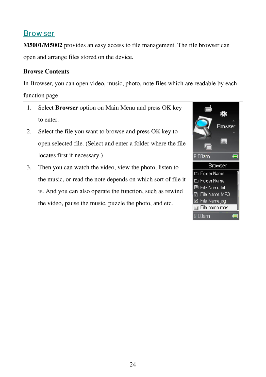 RCA M5002, M5001 user manual Browser, Browse Contents 