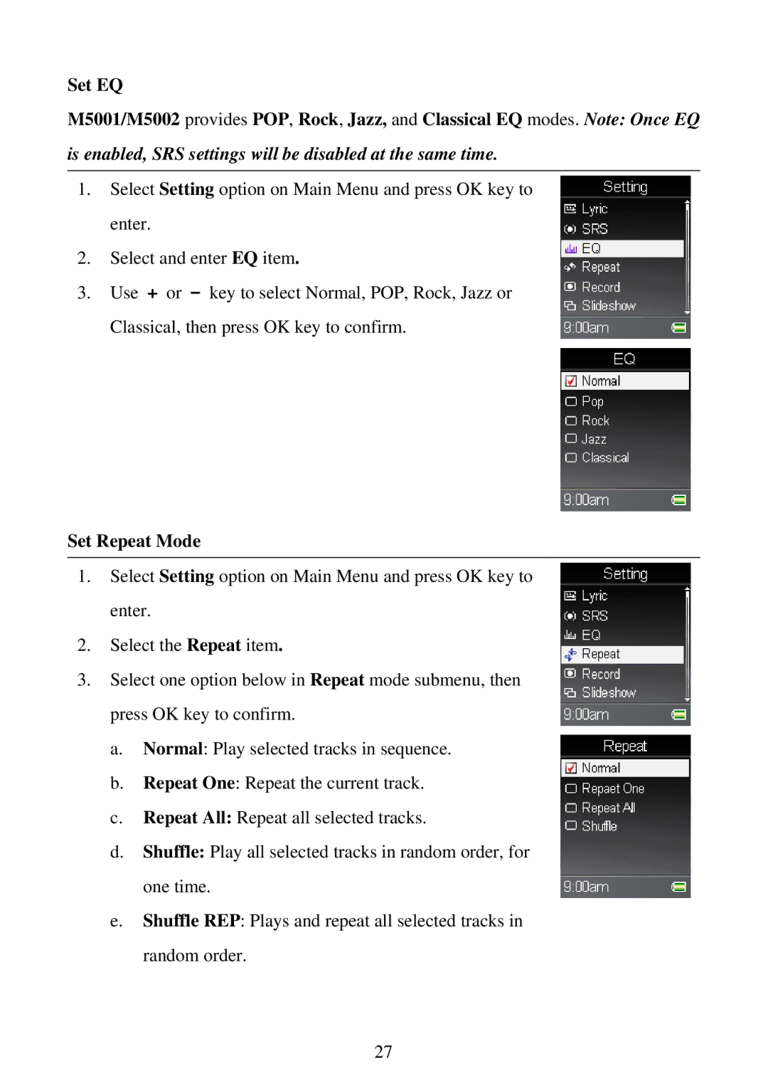 RCA M5001, M5002 user manual Is enabled, SRS settings will be disabled at the same time 