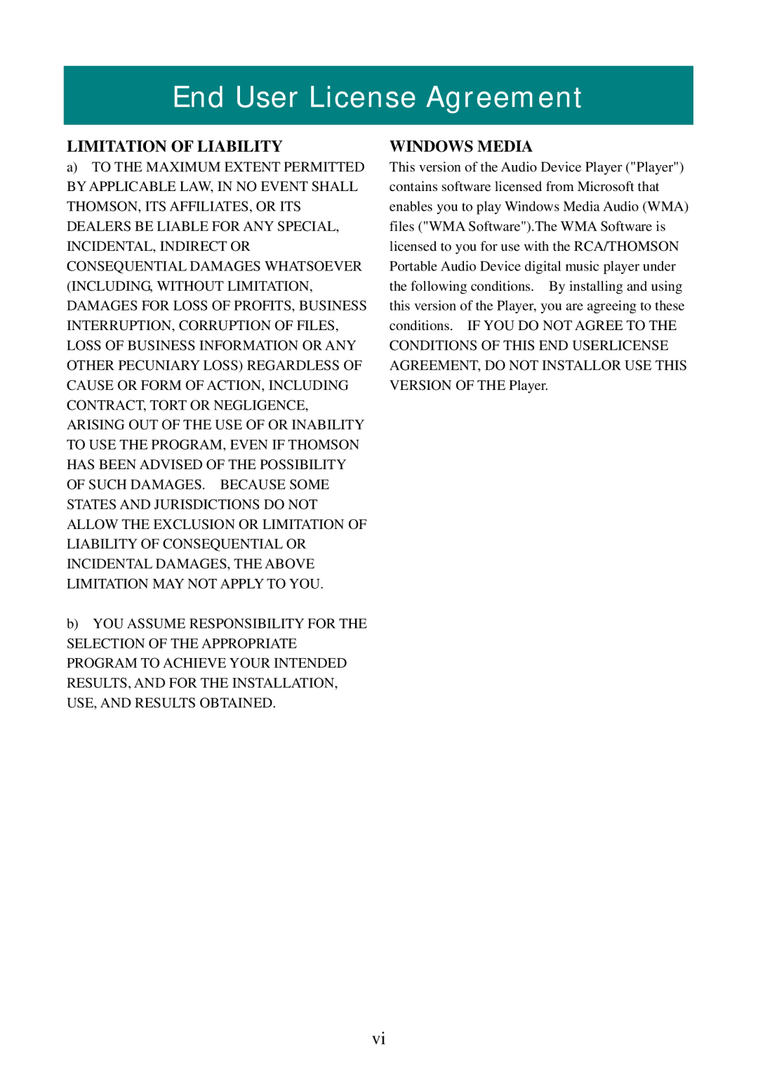 RCA M5001, M5002 user manual Limitation of Liability 