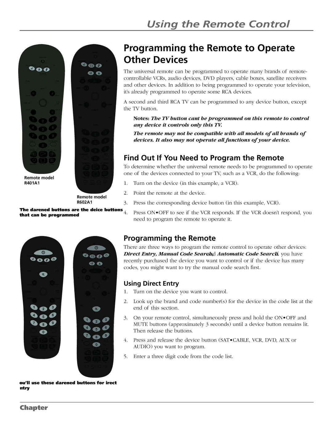 RCA M50WH186 manual Programming the Remote to Operate Other Devices, Find Out If You Need to Program the Remote 