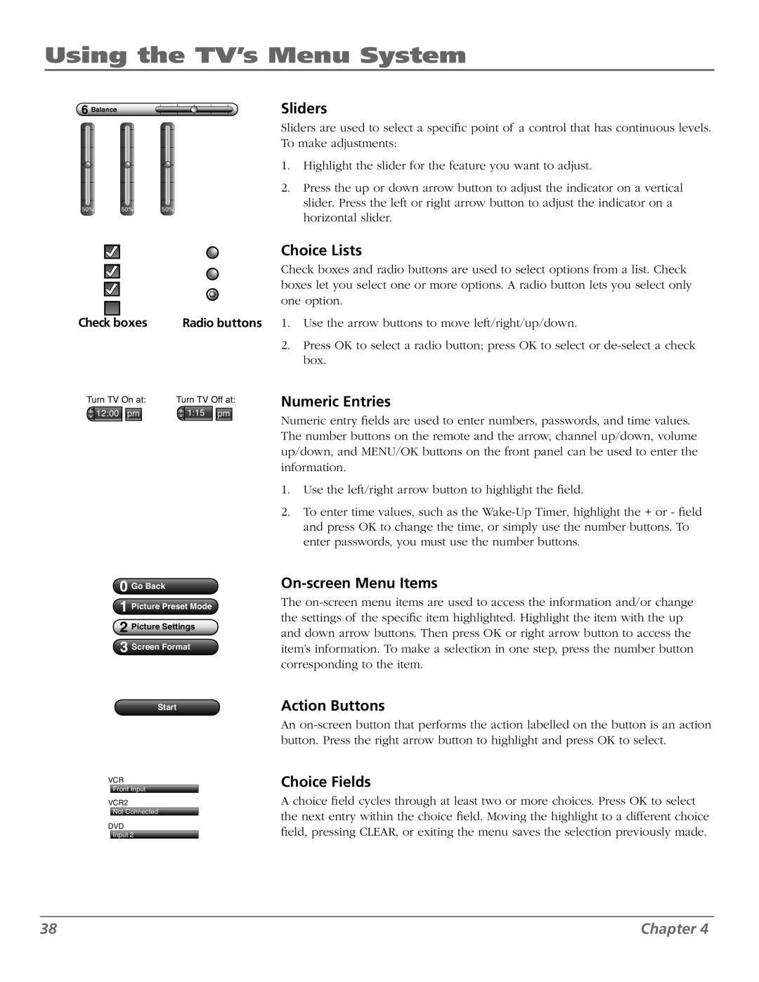 RCA M50WH186 manual Using the TV’s Menu System 