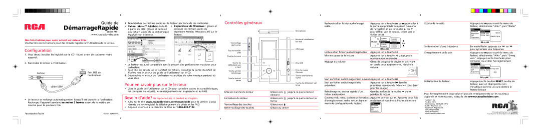 RCA M51 quick start Contrles gŽnŽraux, Configuration, Pour en savoir plus sur le lecteur 