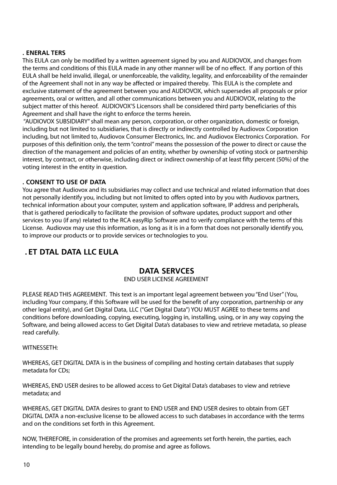 RCA M61 user manual General Terms, Consent to USE of Data 