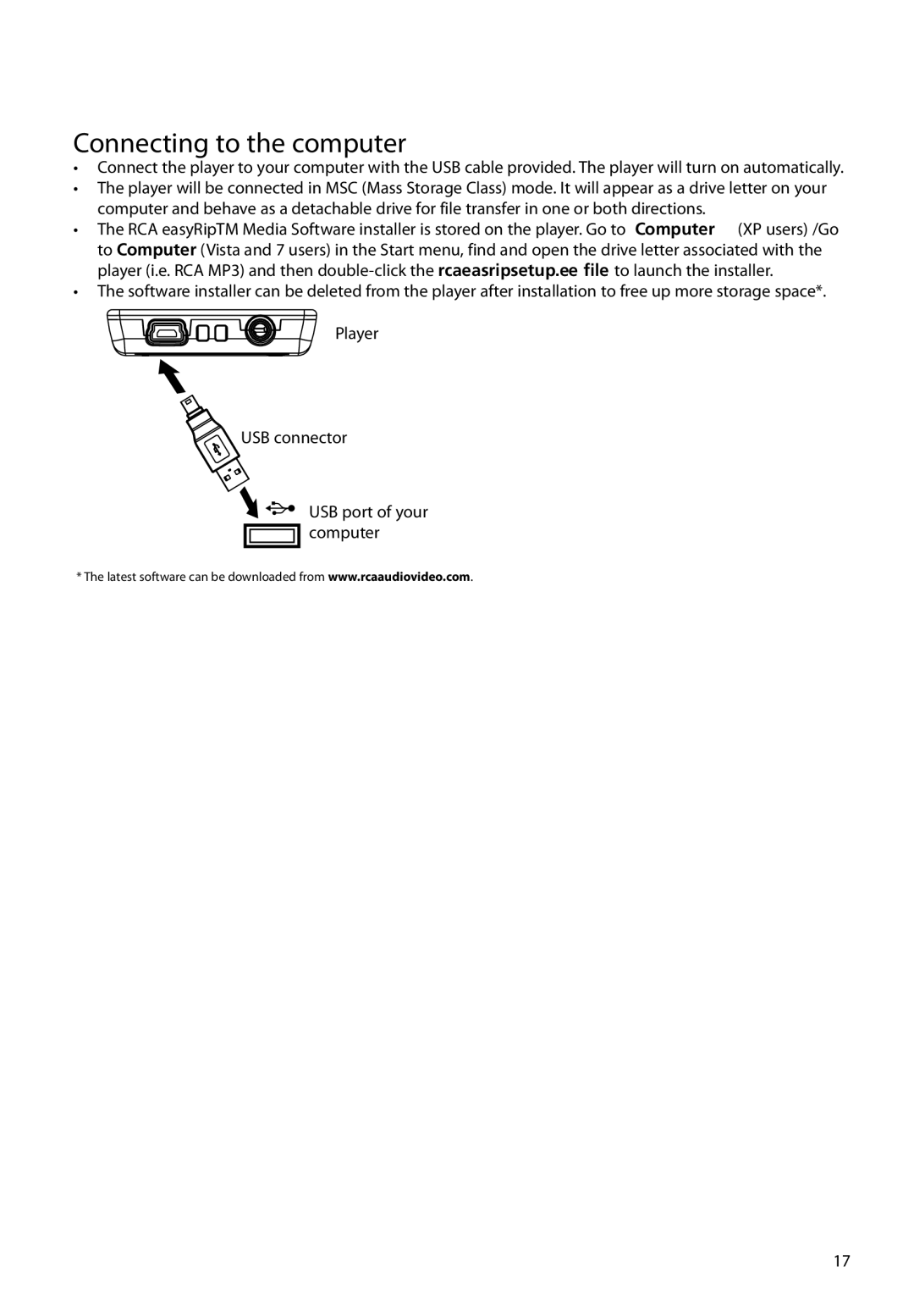 RCA M61 user manual Connecting to the computer 