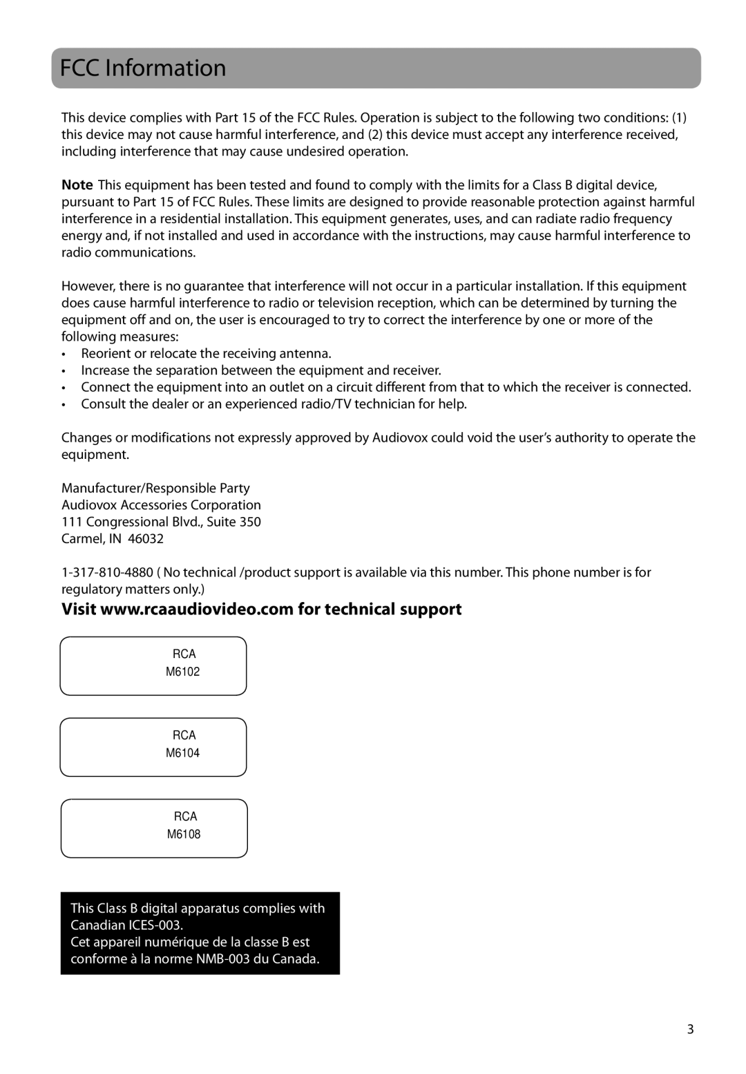 RCA M61 user manual FCC Information 