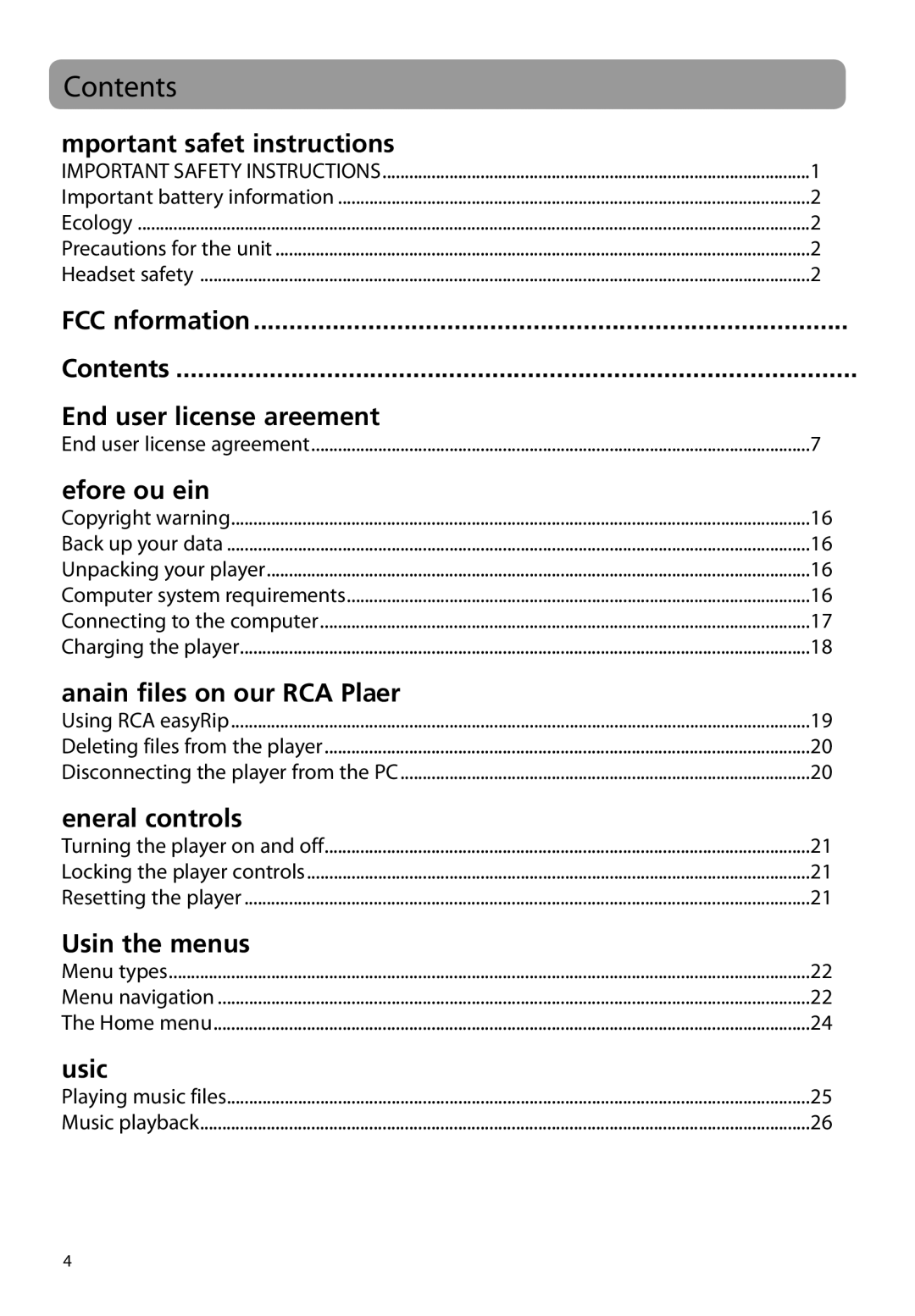 RCA M61 user manual Contents 