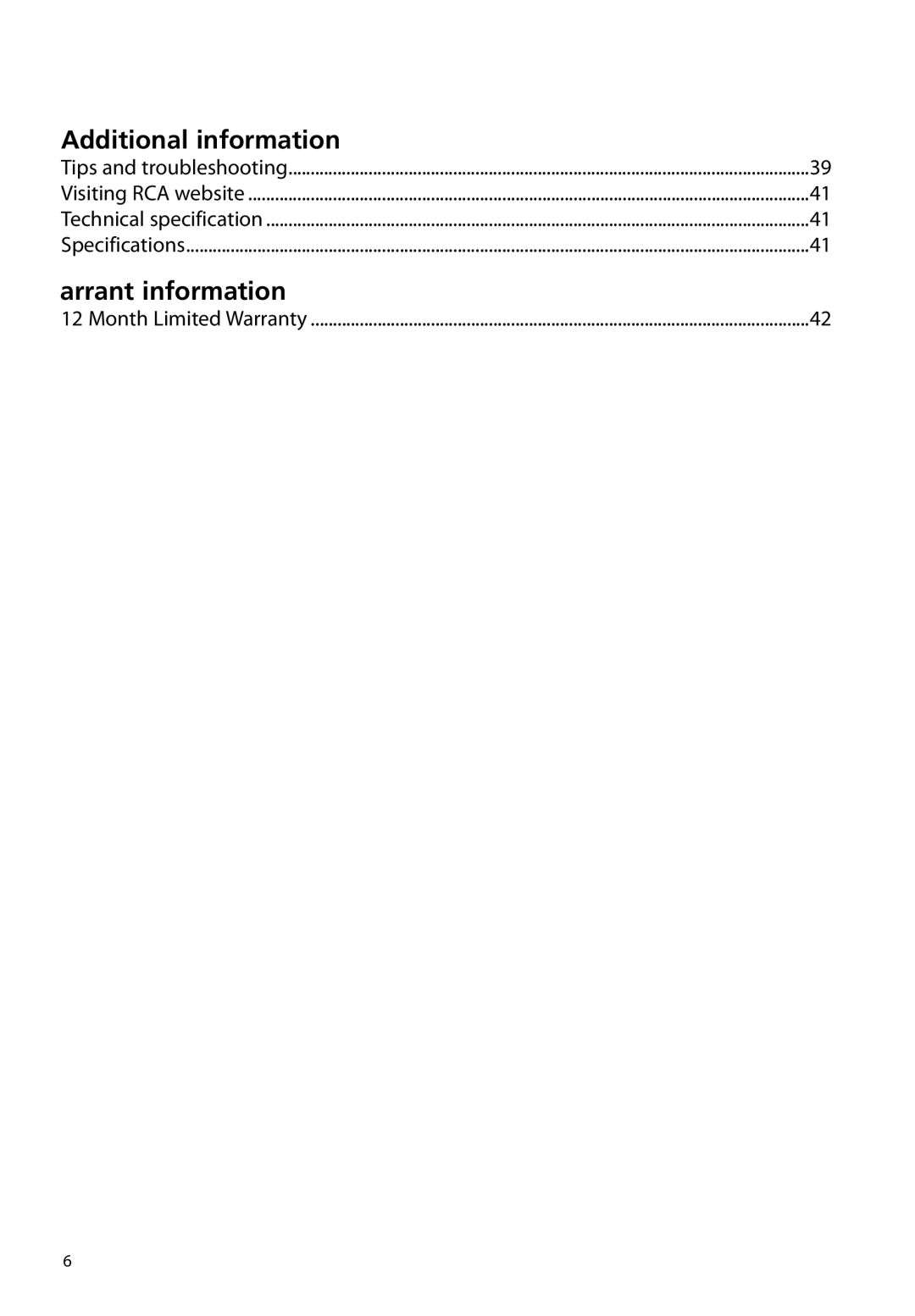 RCA M61 user manual Additional information 