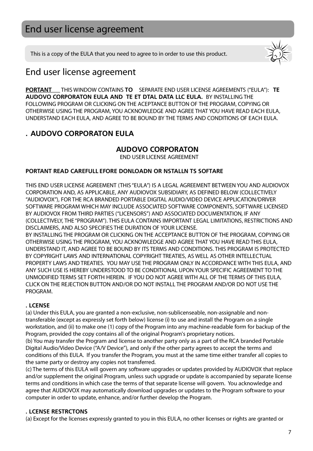 RCA M61 user manual End user license agreement, License Restrictions 