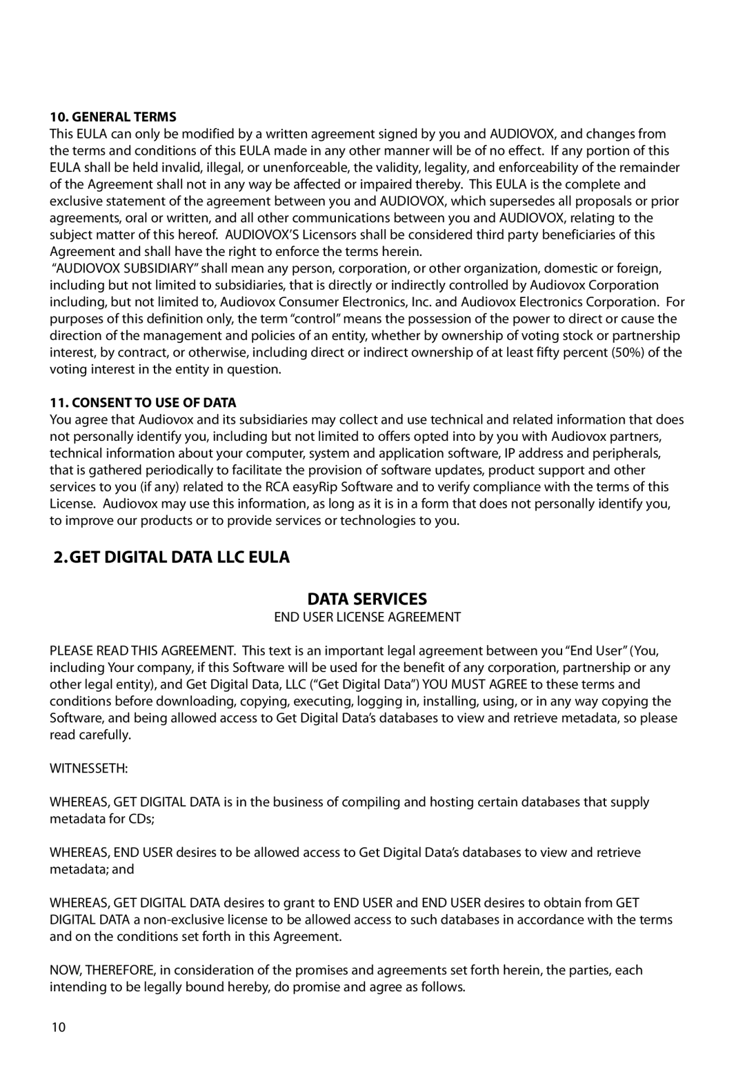 RCA M62 user manual General Terms, Consent to USE of Data 