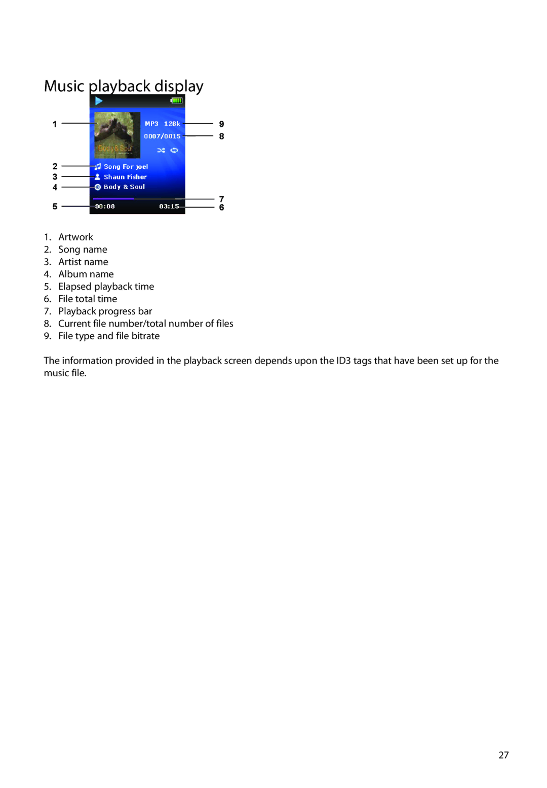 RCA M62 user manual Music playback display 