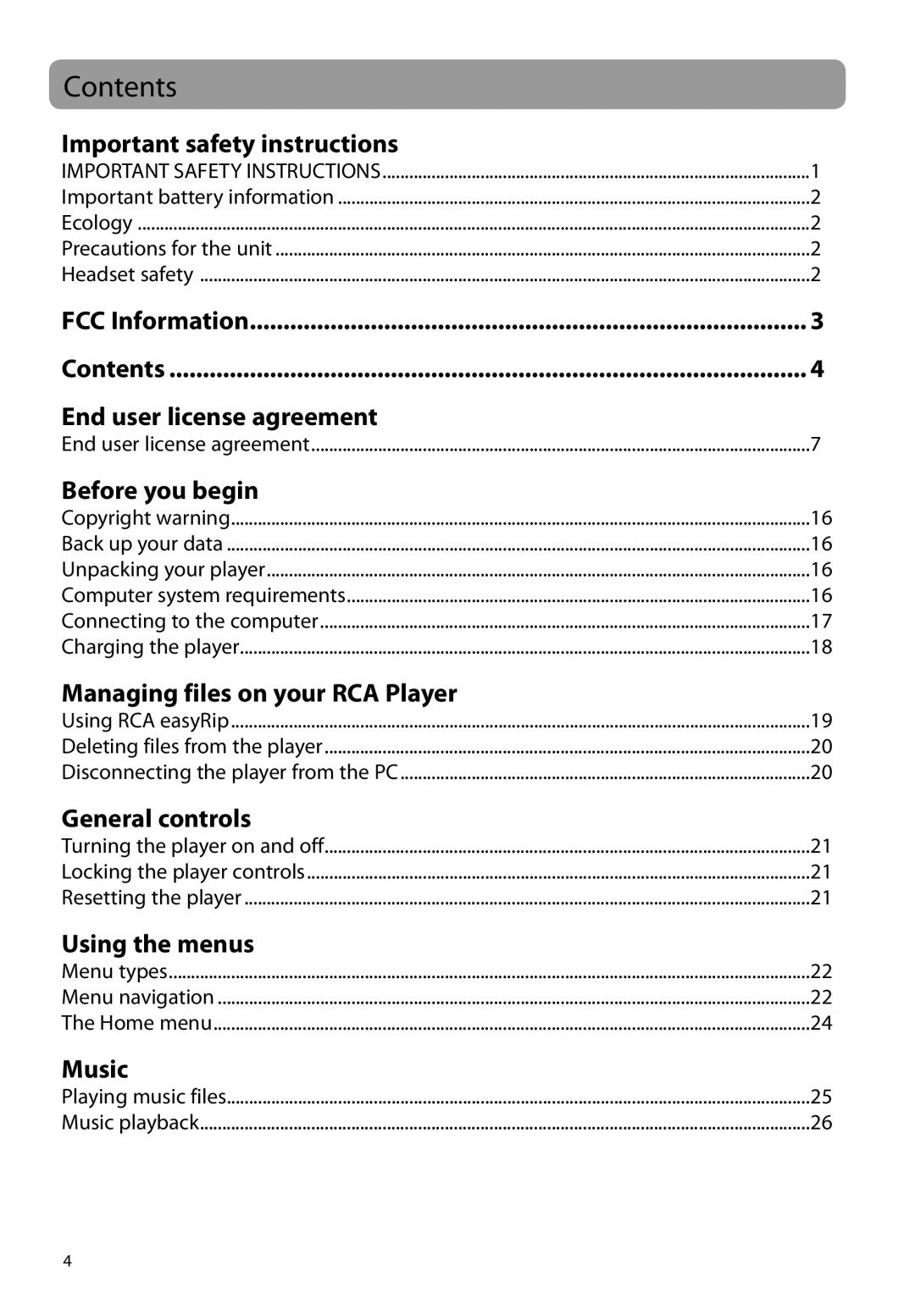 RCA M62 user manual Contents 