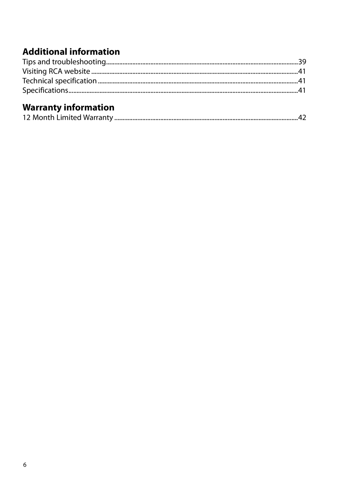 RCA M62 user manual Additional information 