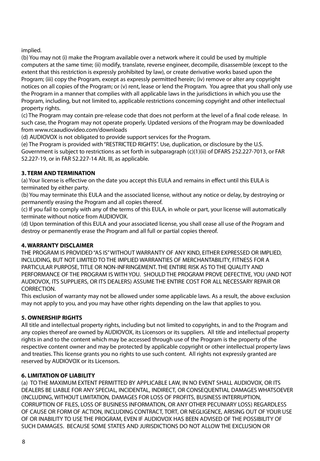 RCA M62 user manual Term and Termination, Warranty Disclaimer, Ownership Rights, Limitation of Liability 