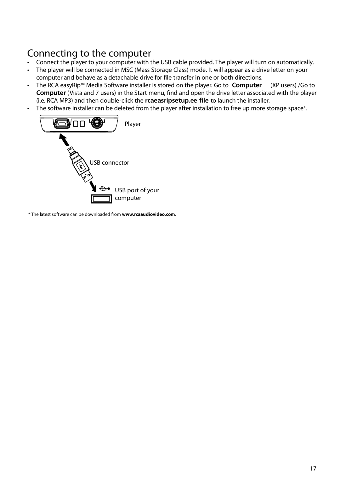 RCA M63 user manual Connecting to the computer 