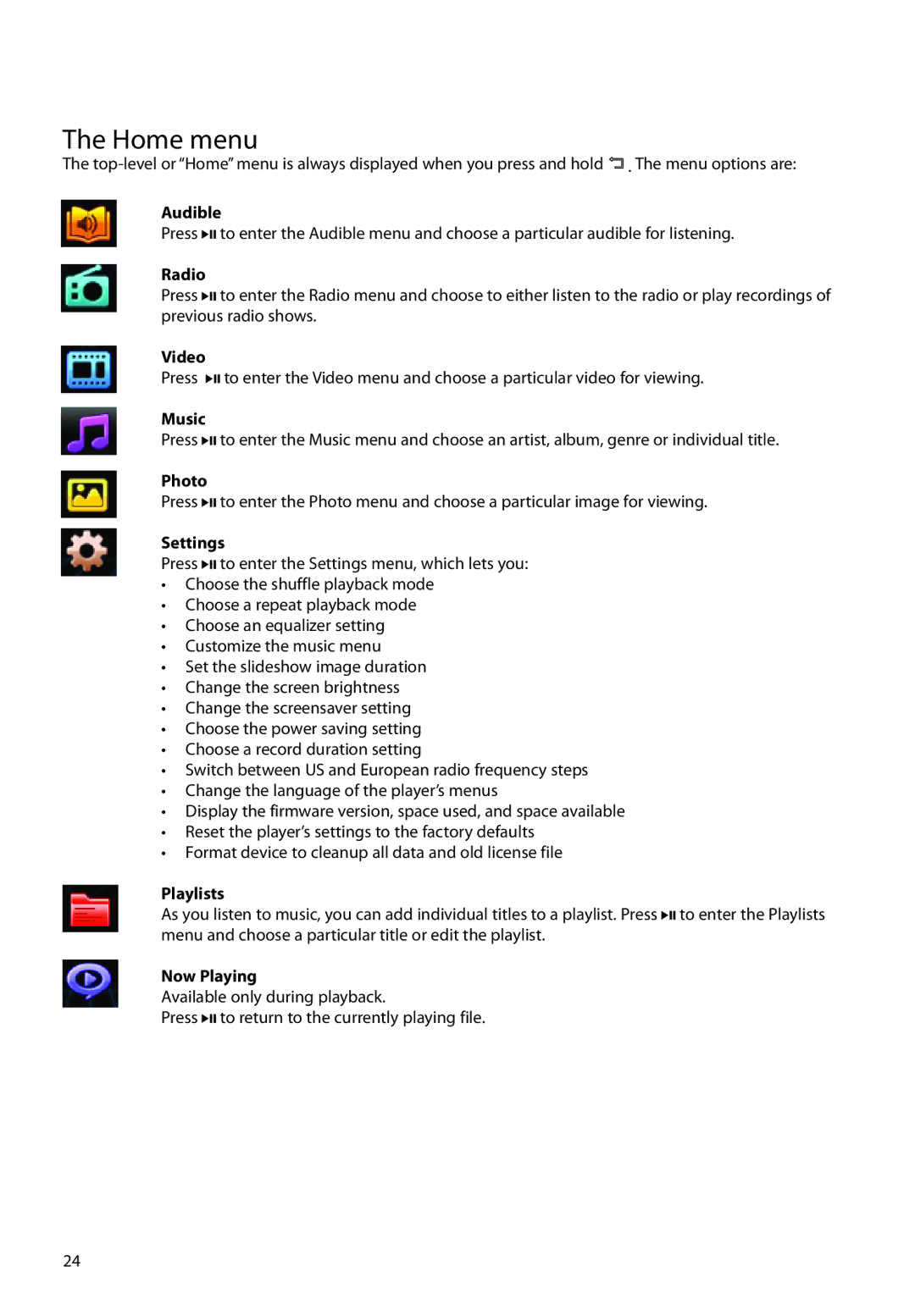 RCA M63 user manual Home menu 