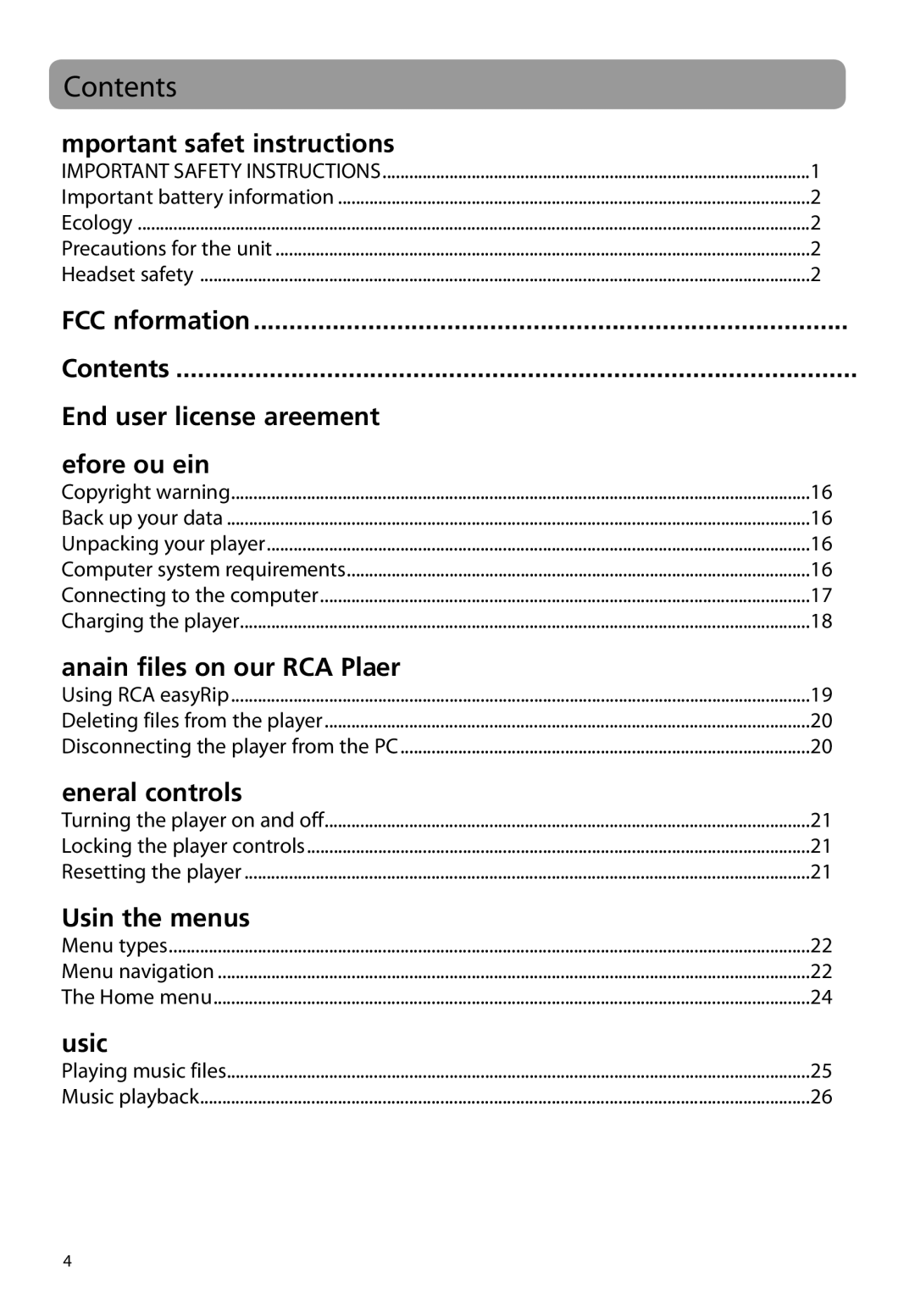 RCA M63 user manual Contents 