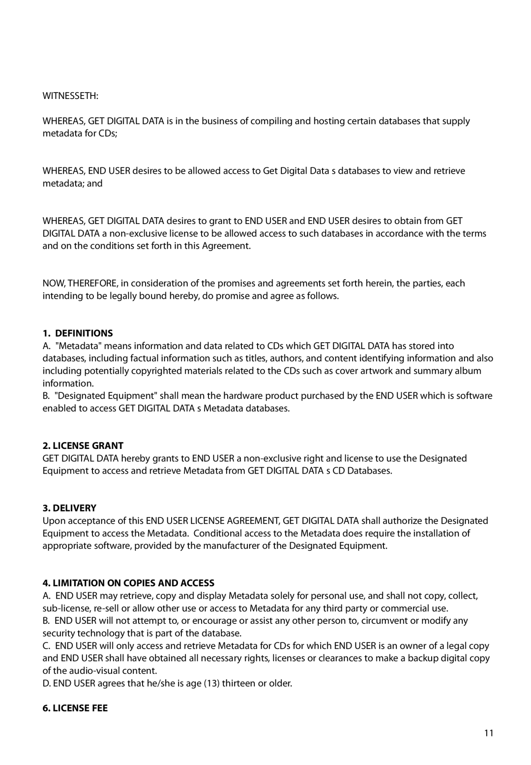 RCA M6504 user manual Definitions, License Grant, Delivery, Limitation on Copies and Access, License FEE 