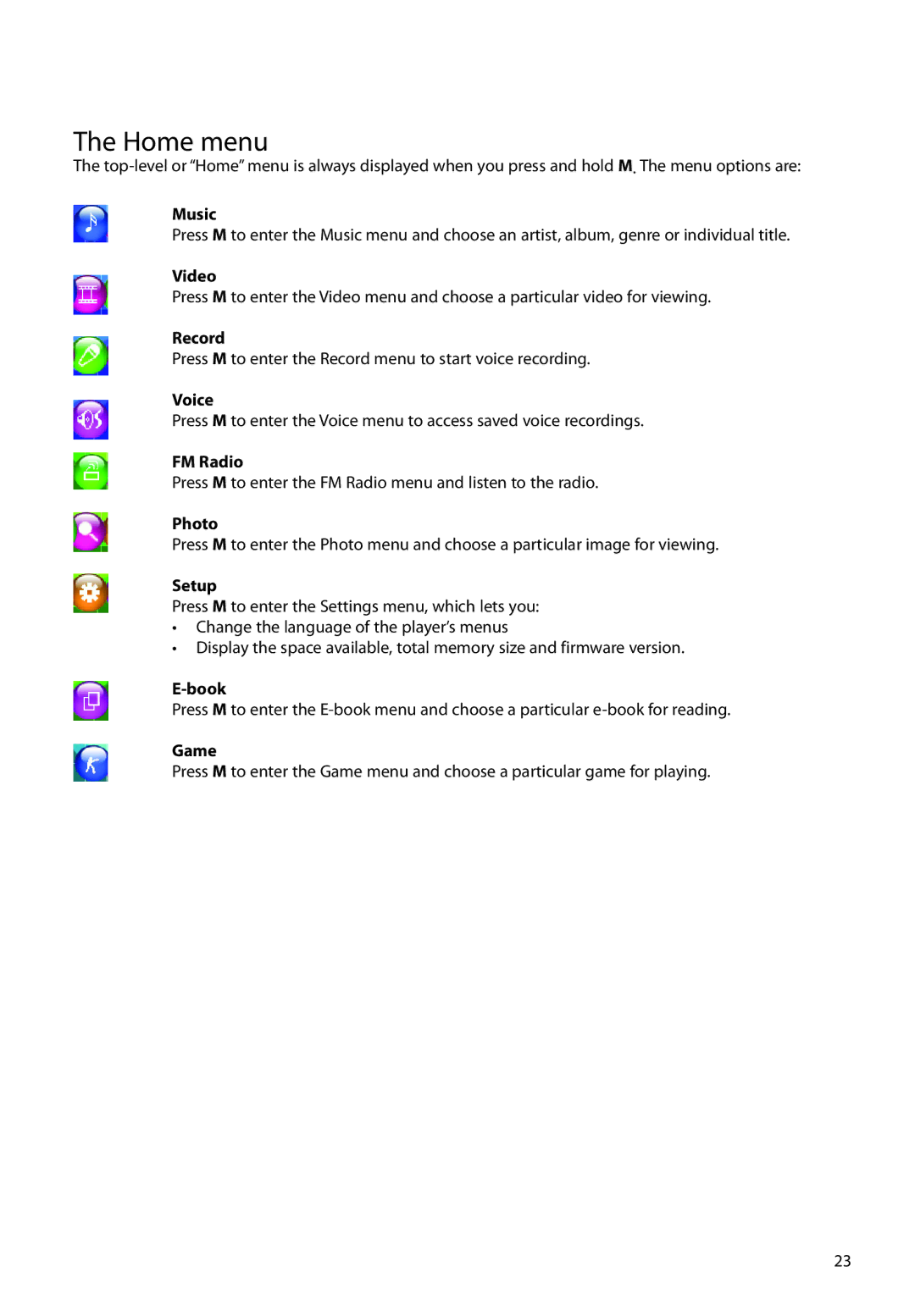 RCA M6504 user manual Home menu 