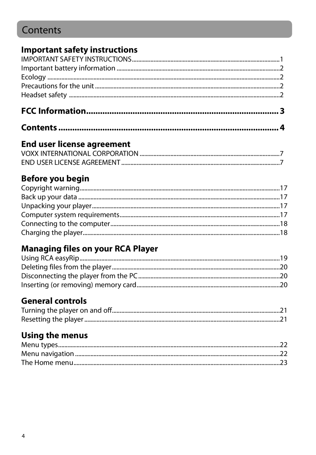 RCA M6504 user manual Contents 