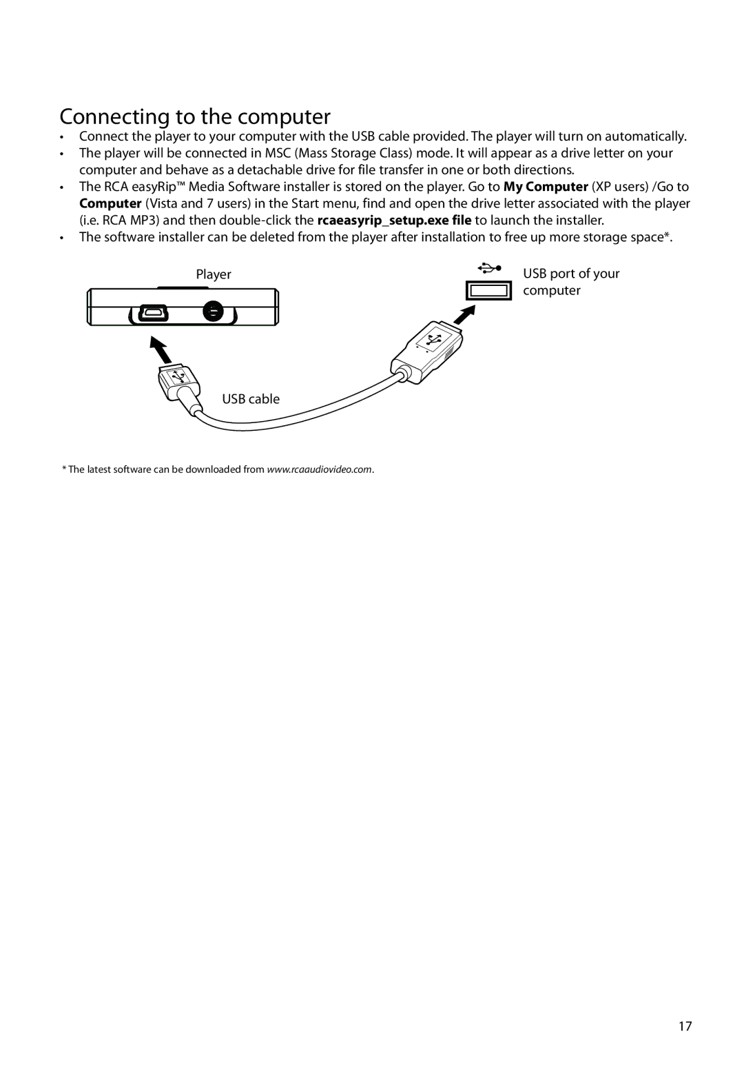 RCA M72 user manual Connecting to the computer 