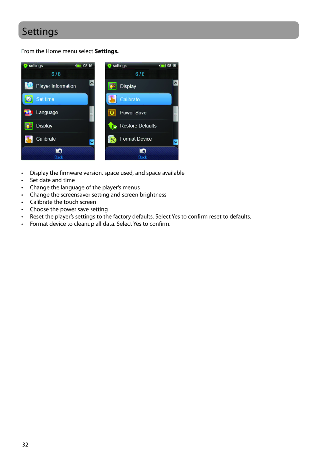 RCA M72 user manual Settings 