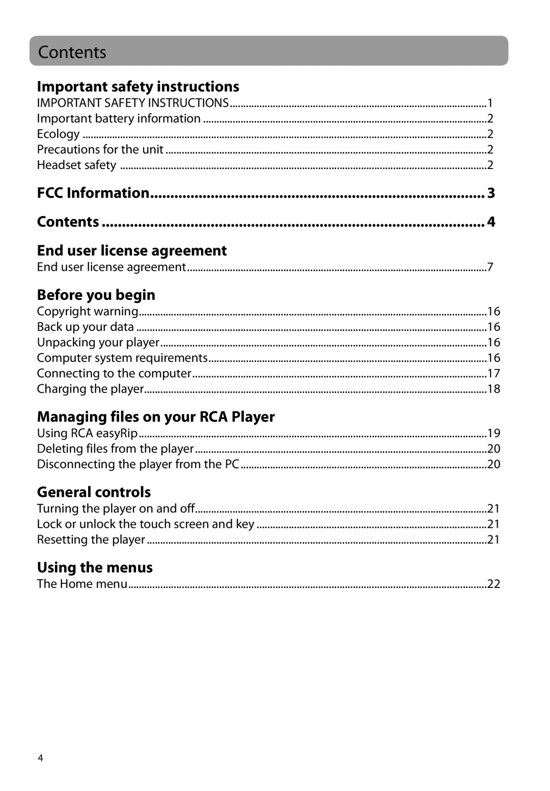 RCA M72 user manual Contents 