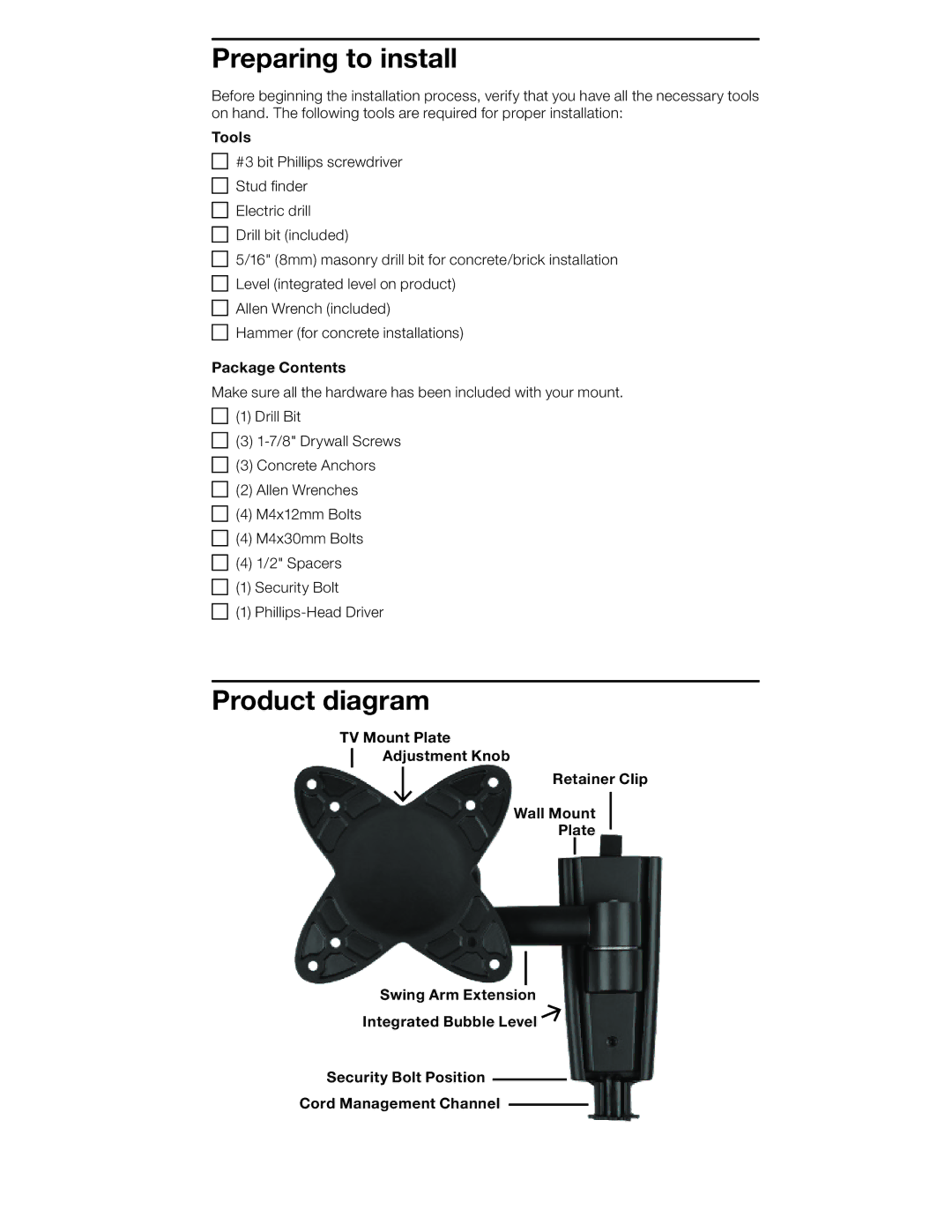 RCA MAF30BKR specifications Preparing to install 