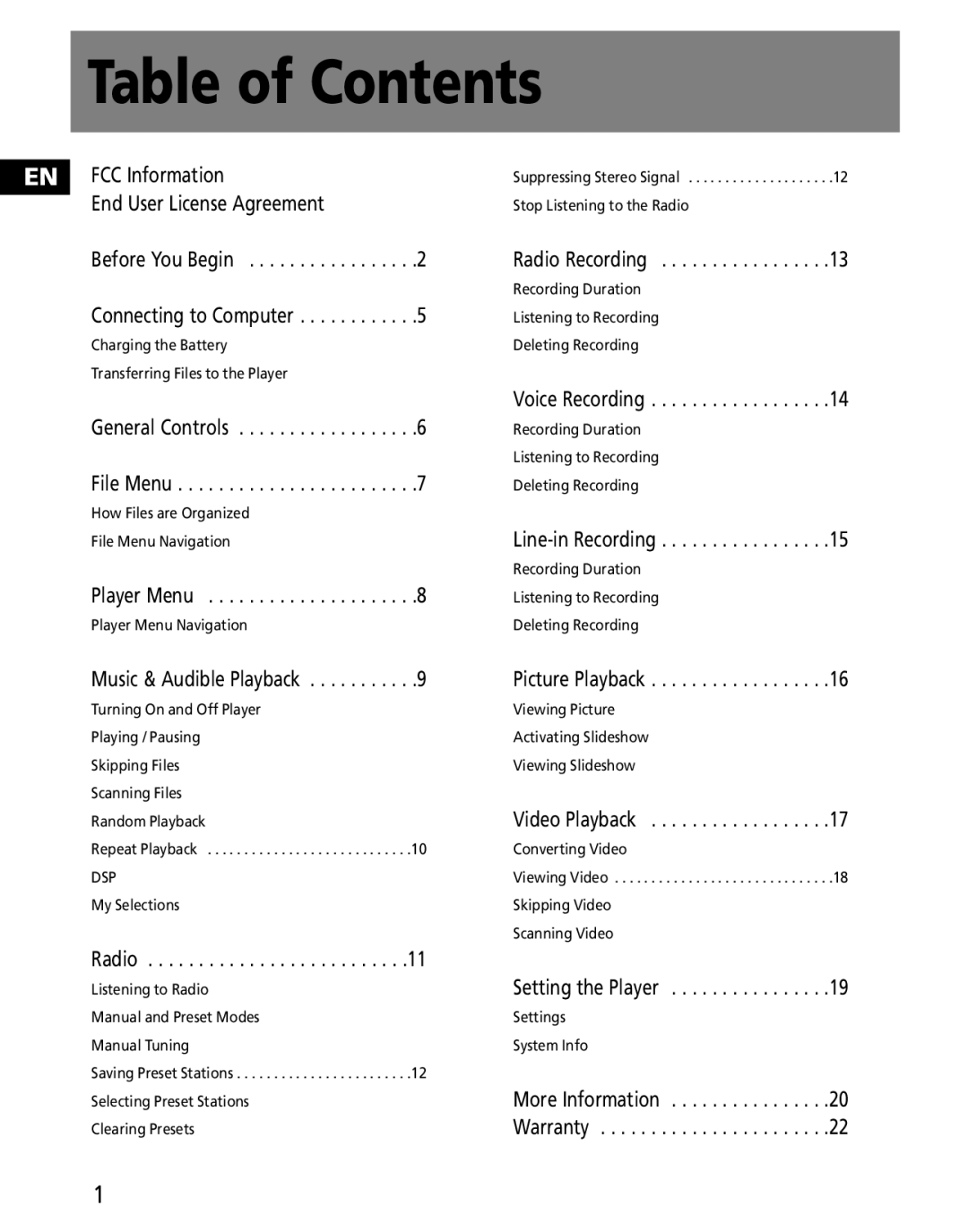 RCA MC2602, MC2601 user manual Table of Contents 