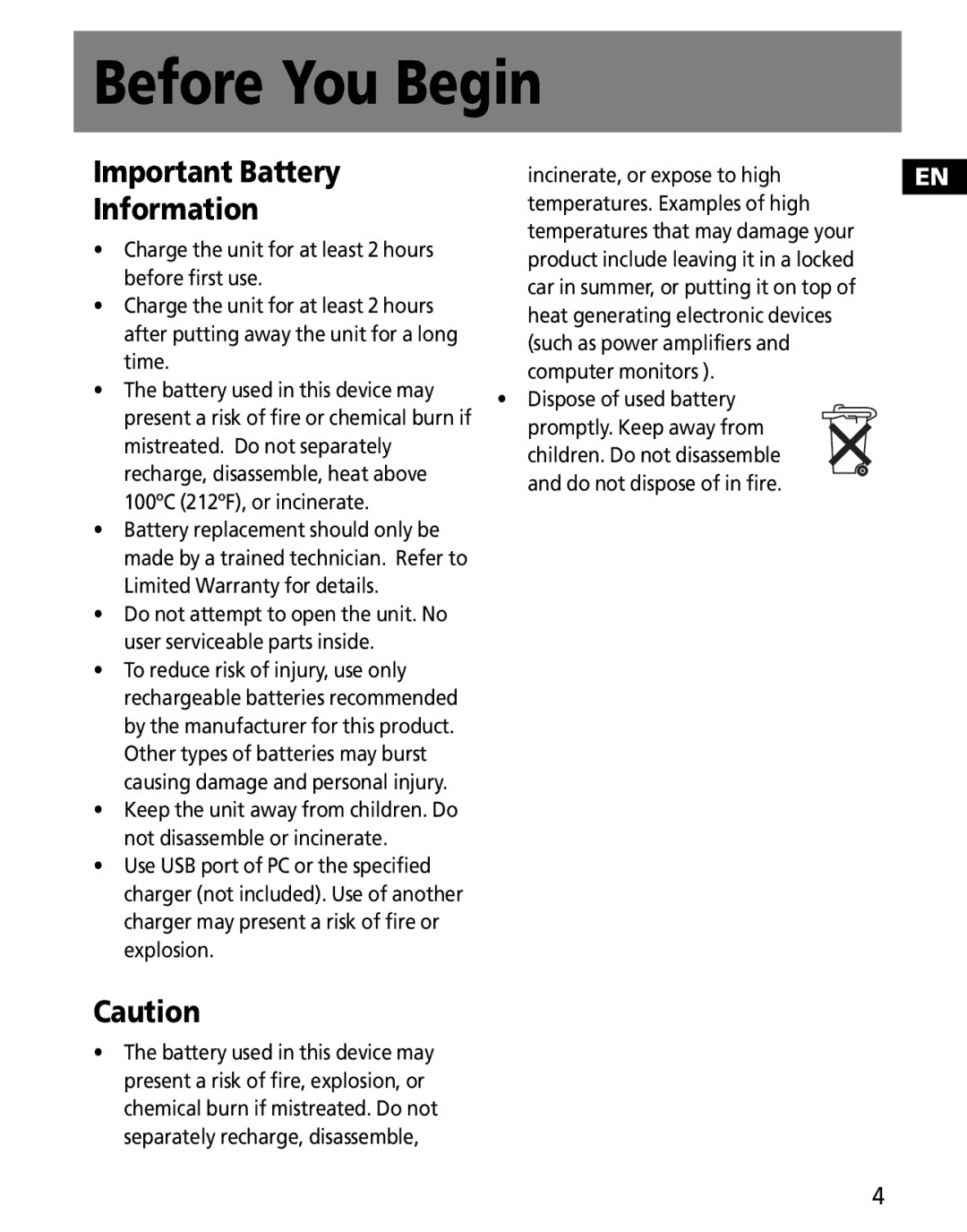 RCA MC2601, MC2602 user manual Important Battery Information 