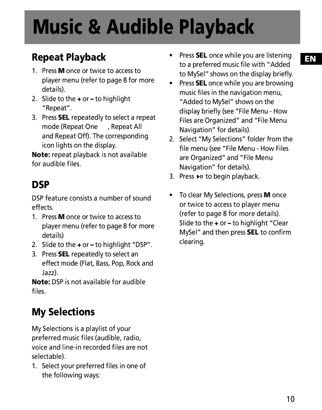 RCA MC2601, MC2602 user manual Repeat Playback, My Selections 