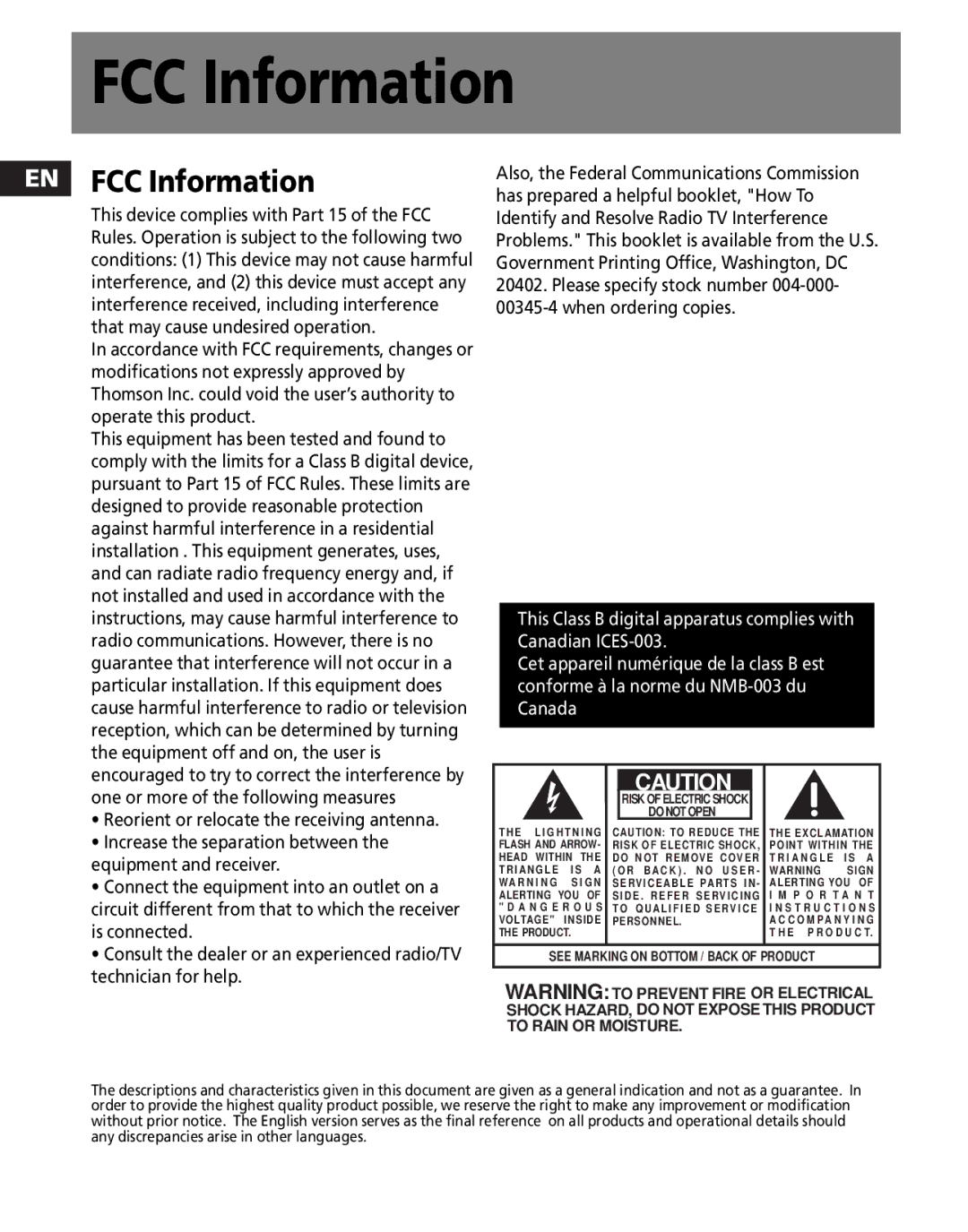 RCA MC2602, MC2601 user manual FCC Information 