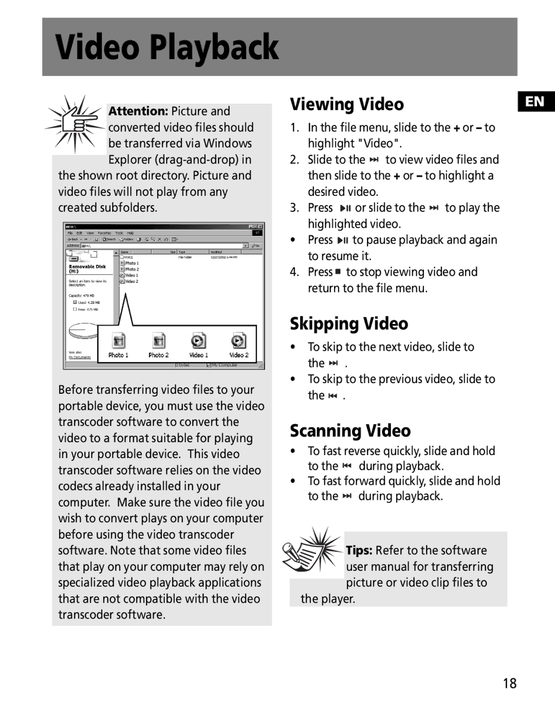 RCA MC2601, MC2602 user manual Skipping Video, Scanning Video 