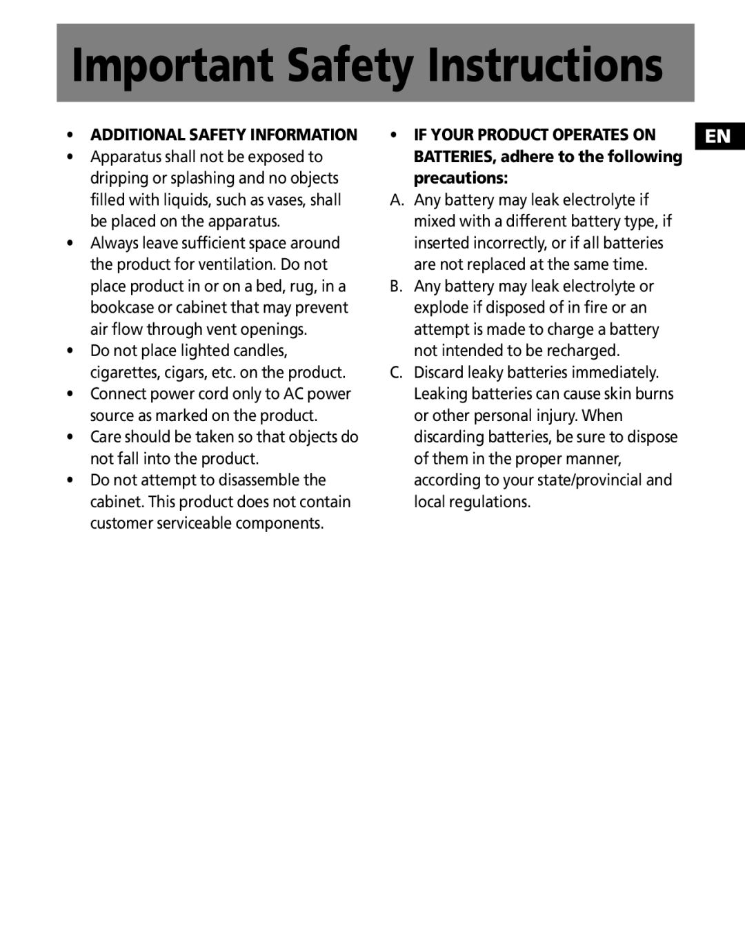 RCA MC2601, MC2602 user manual Additional Safety Information 