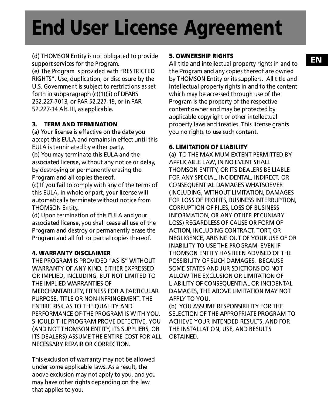 RCA MC2601, MC2602 user manual Term and Termination 