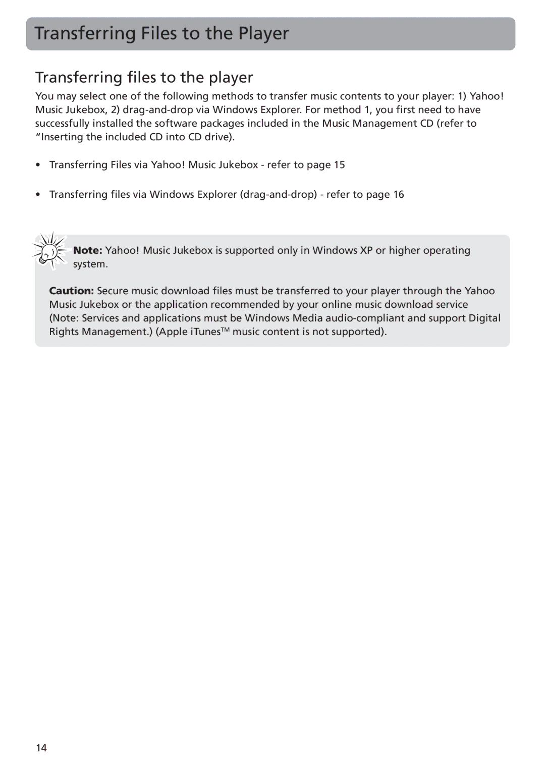 RCA MC5102 MC5104 user manual Transferring Files to the Player, Transferring files to the player 