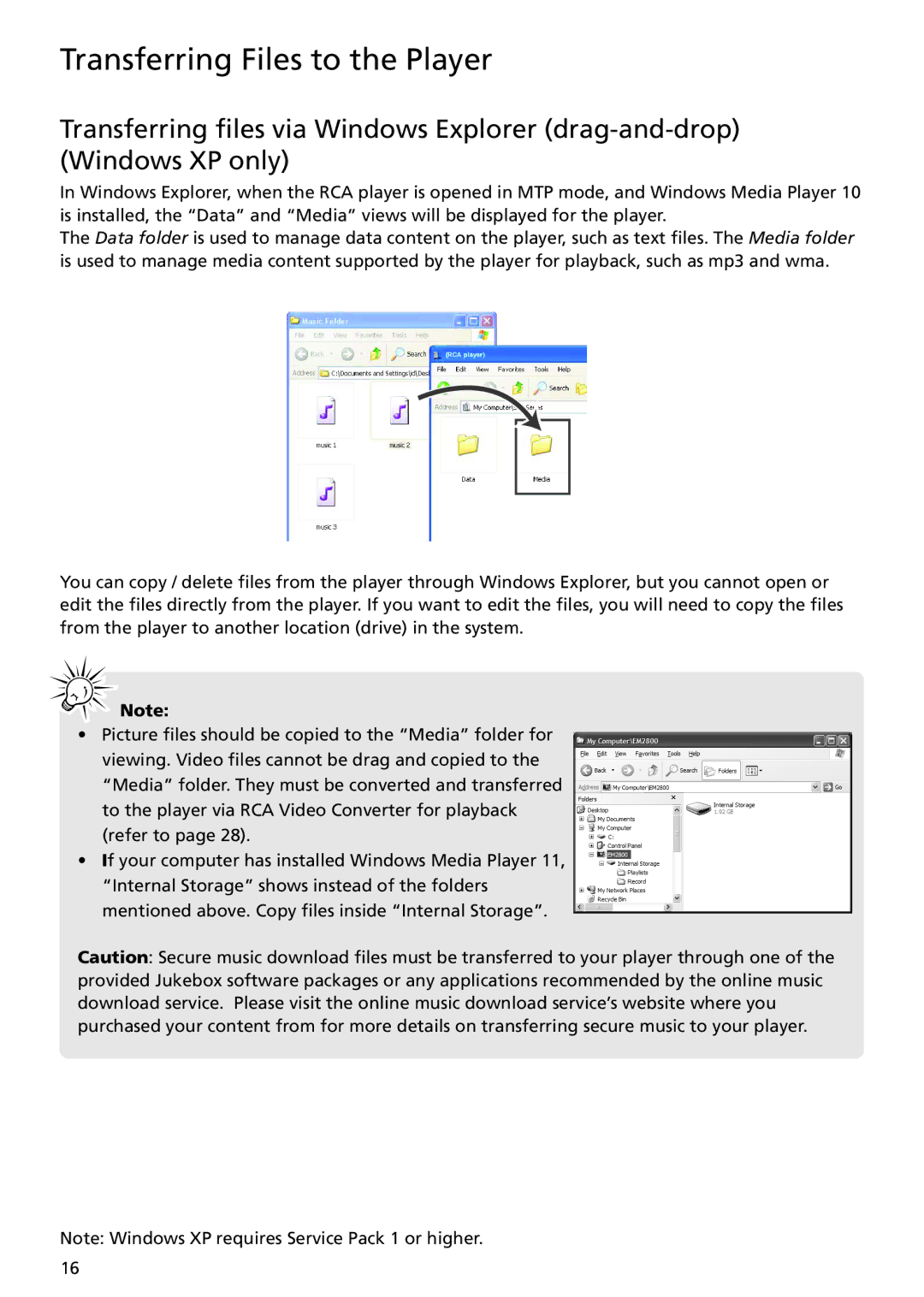 RCA MC5102 MC5104 user manual Transferring Files to the Player 