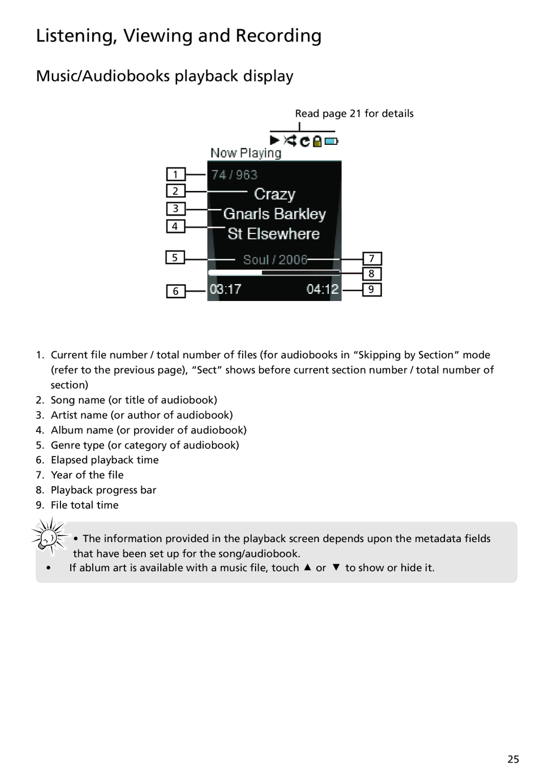 RCA MC5102 MC5104 user manual Music/Audiobooks playback display 