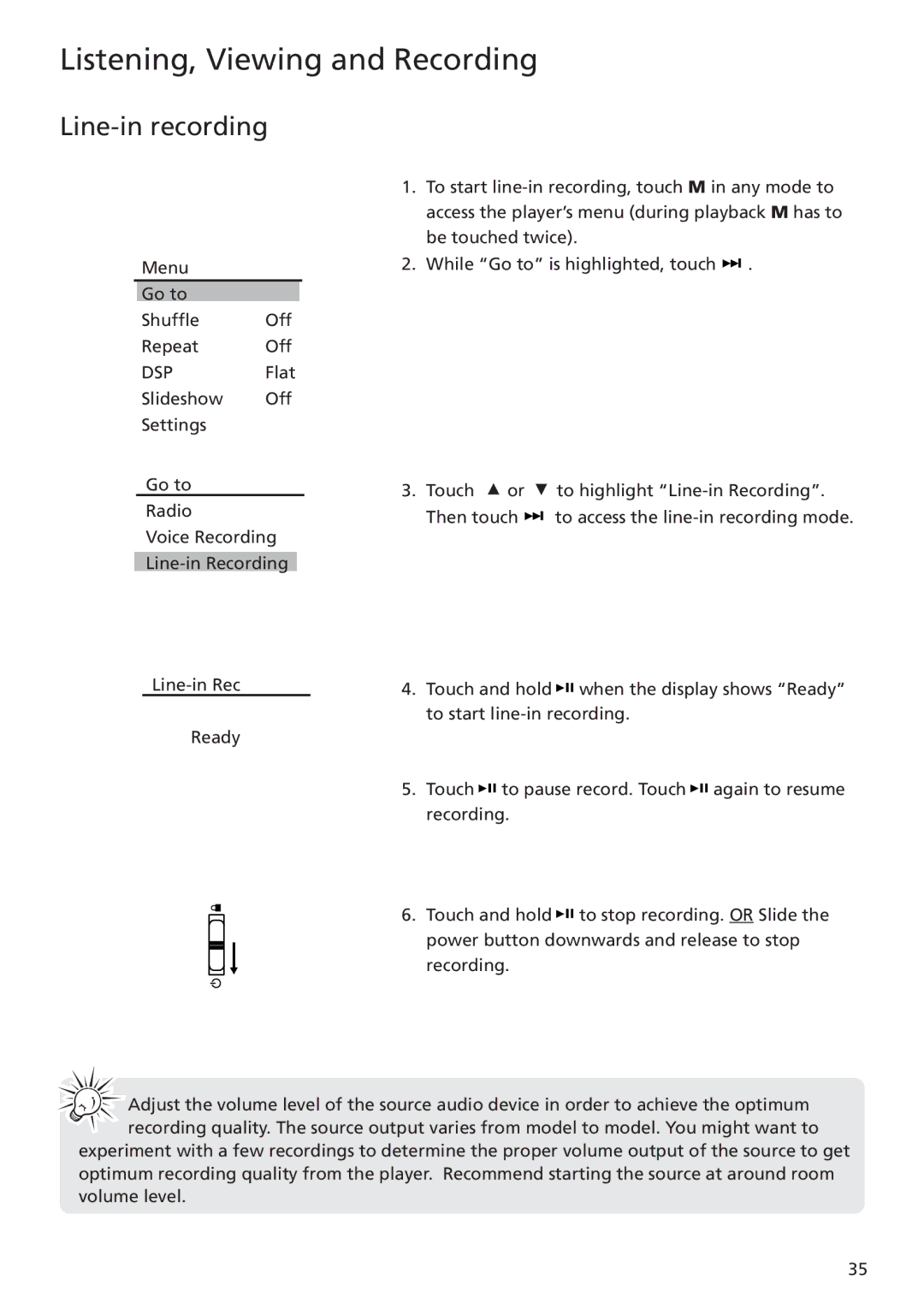 RCA MC5102 MC5104 user manual Line-in recording 