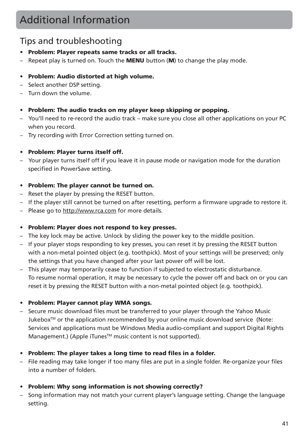 RCA MC5102 MC5104 user manual Additional Information, Tips and troubleshooting 