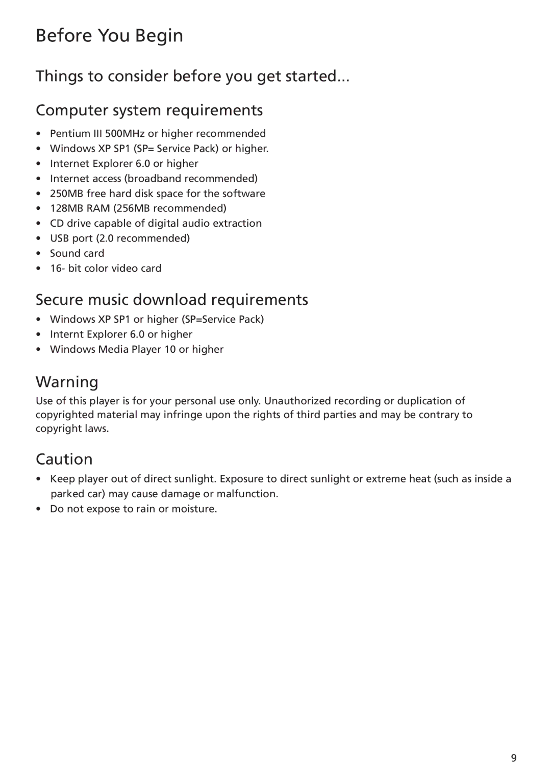 RCA MC5102 MC5104 user manual Secure music download requirements 