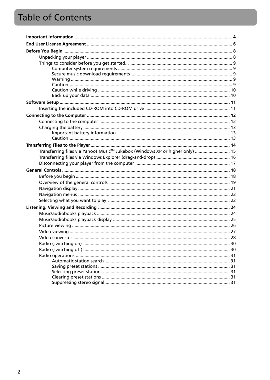 RCA MC5104, MC5102 user manual Table of Contents 