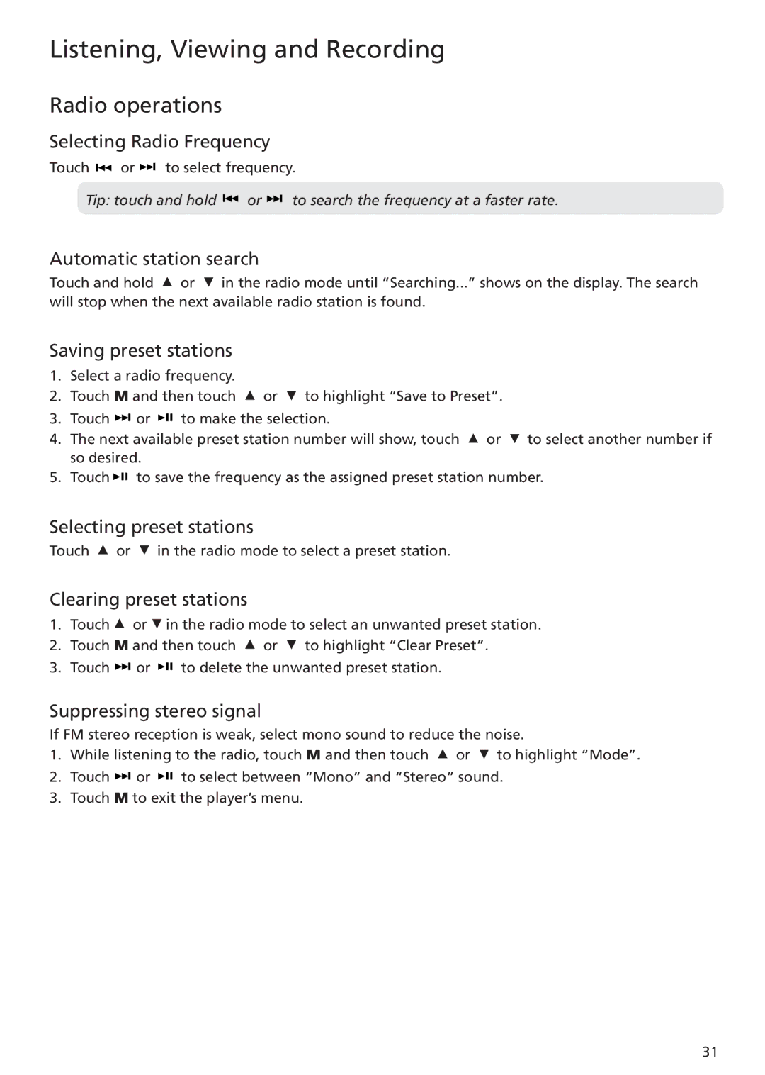 RCA MC5104 user manual Radio operations 