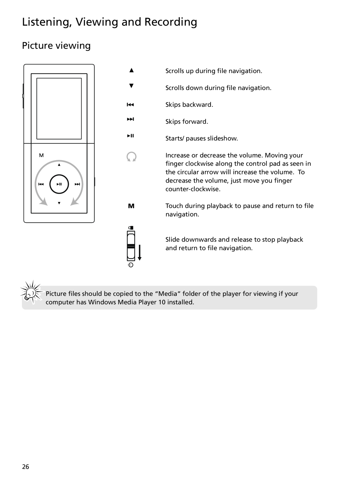 RCA MC5104 user manual Picture viewing, Listening, Viewing and Recording 