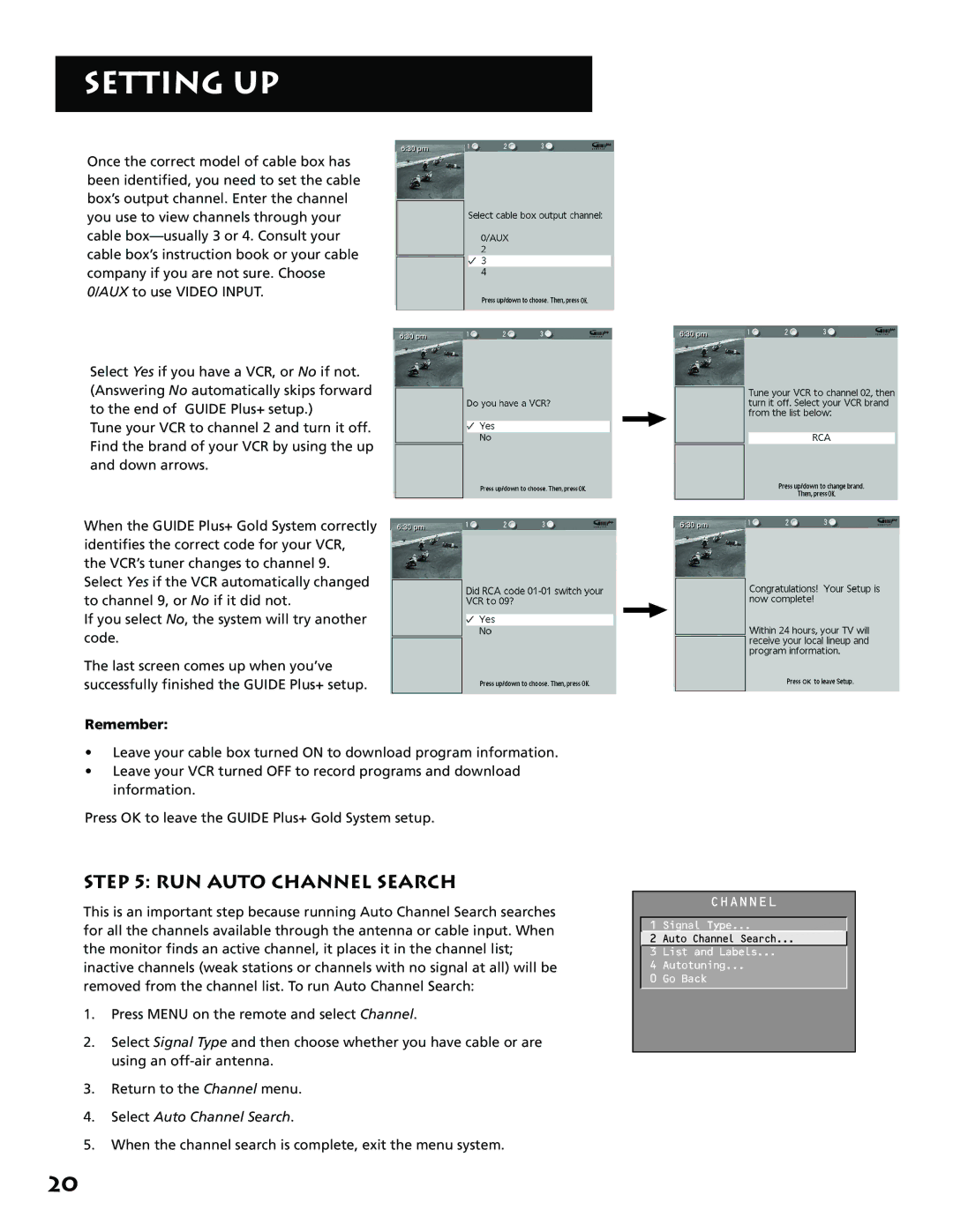 RCA MM27110 manual RUN Auto Channel Search, Remember 