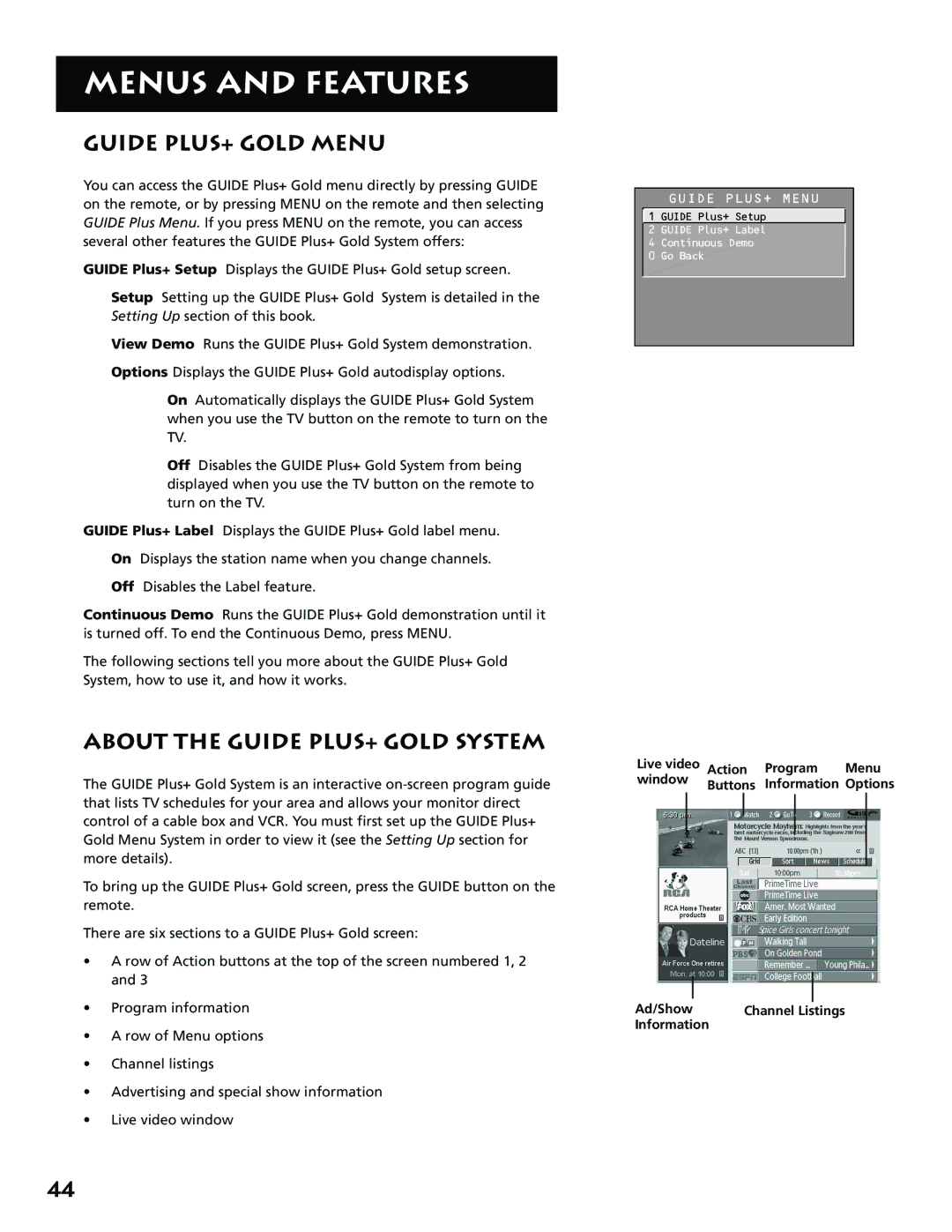 RCA MM27110 manual Guide PLUS+ Gold Menu, About the Guide PLUS+ Gold System, Information 