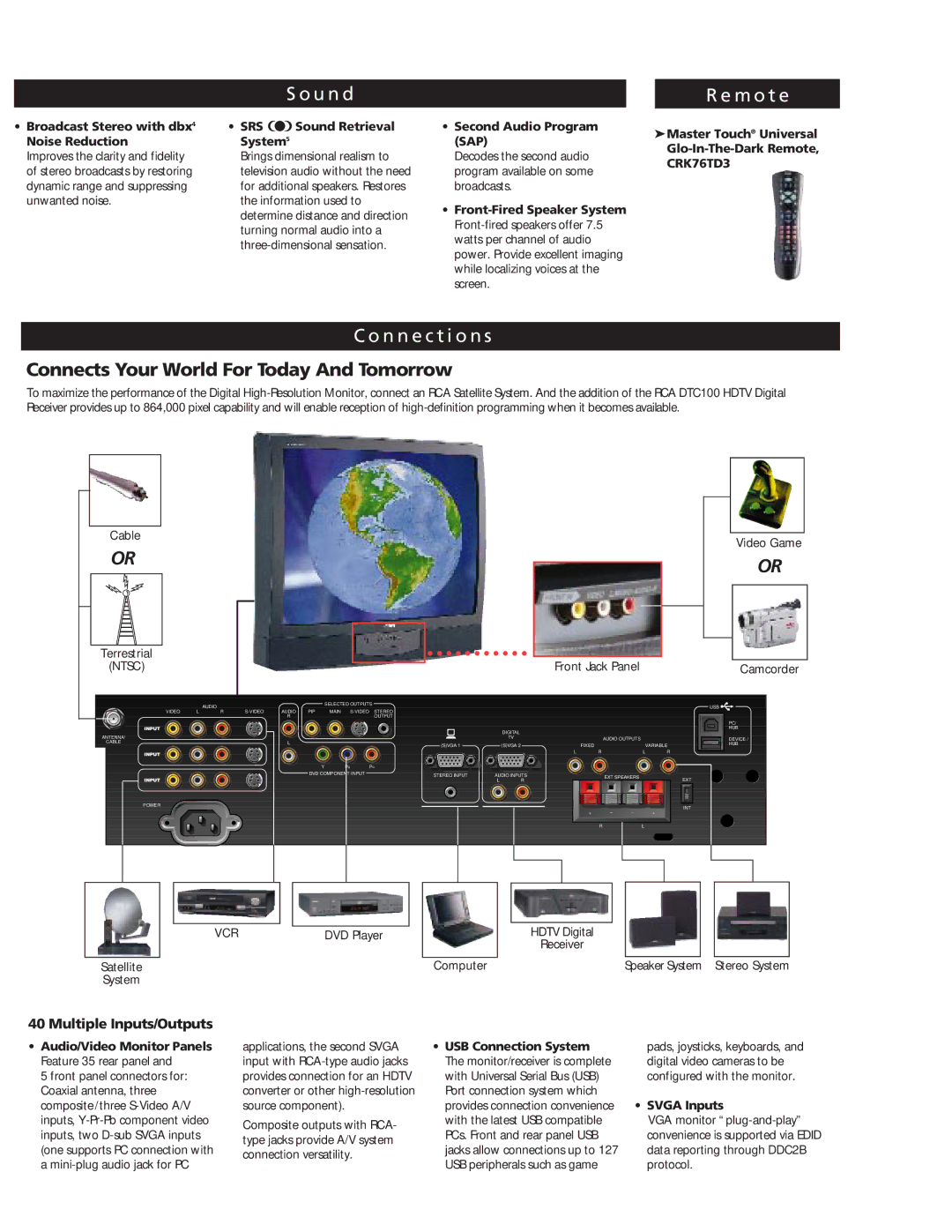 RCA MM36100 manual U n d, M o t e, N n e c t i o n s, Multiple Inputs/Outputs 